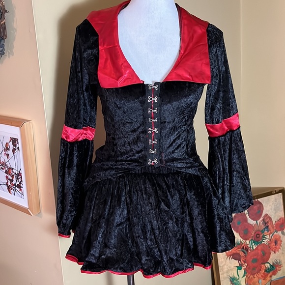 Vtg Sexy Vamprie Size Small/Medium VELVET VAMP by Delicious Corset Skirt Hat - Picture 3 of 16